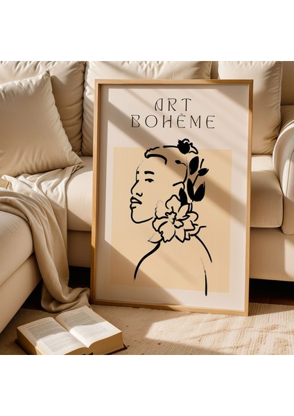 Art Bohem Erkek Figürü Bej Doğal Ahşap Çerçeveli Duvar Tablosu fiyatları