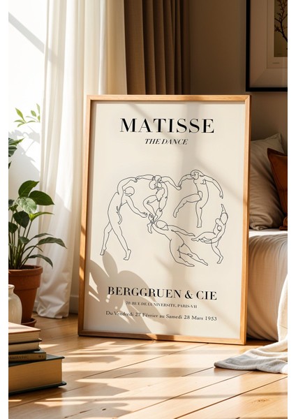 Matisse Dans Eden Figürler Siyah Beyaz Bohem Ahşap Çerçeveli Duvar Tablosu