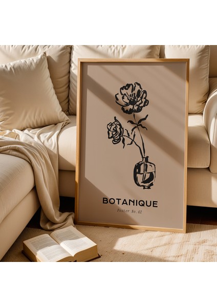 Dekoratif Vazo ve Çiçek Minimalist Çizimi Bohem Doğal Ahşap Çerçeveli Duvar Tablosu fiyatları