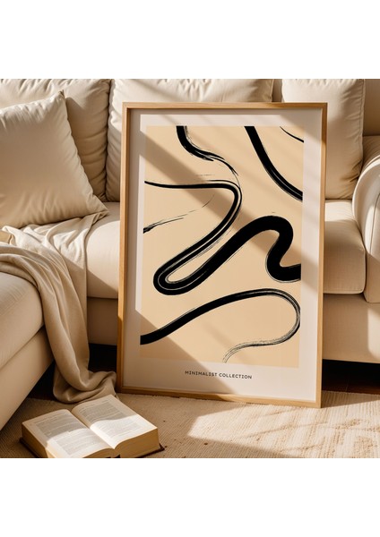 Simplicity Bohem Minimalist Bej Doğal Ahşap Çerçeveli Duvar Tablosu