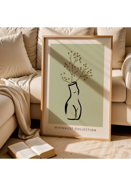 Kadın Figürlü Botanik Minimalist Koleksiyon Ahşap Çerçeveli Dekoratif Duvar Tablosu fiyatları