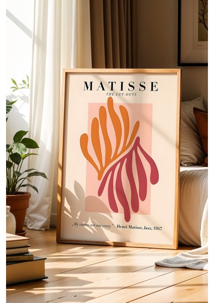 Matisse Yaprak Desen Bohem Kahverengi Minimalist Ahşap Çerçeveli Duvar Tablosu