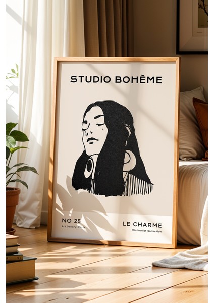 Studio Bohem Sanatsal Kadın Figürü Doğal Ahşap Çerçeveli Duvar Tablosu