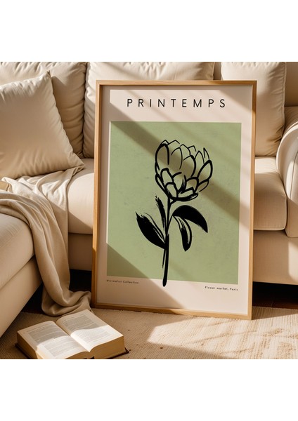 Printemps Yeşil Renkli Botanik Minimalist Doğal Ahşap Çerçeveli Duvar Tablosu fiyatları