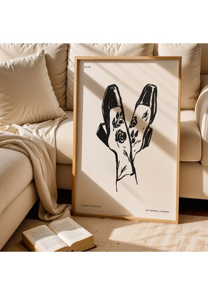 Minimalist Retro Çiçek Desenli Marry Jane Doğal Ahşap Çerçeveli Duvar Tablosu fiyatları