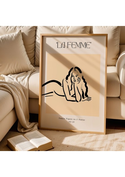 La Femme Kadın Figür Çizimi Bohem Bej Doğal Ahşap Çerçeveli Duvar Tablosu fiyatları