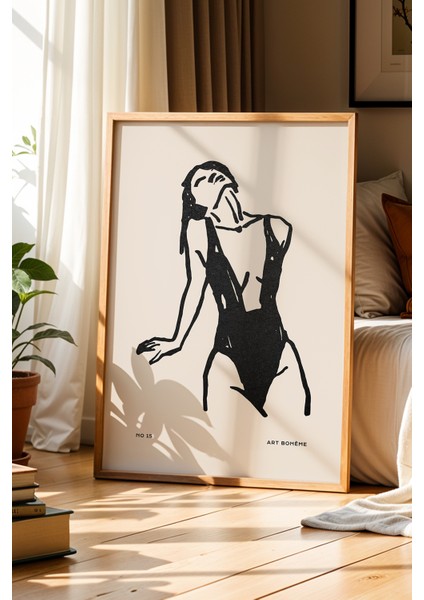 Art Bohem Kadın Figürü Doğal Ahşap Çerçeveli Duvar Tablosu