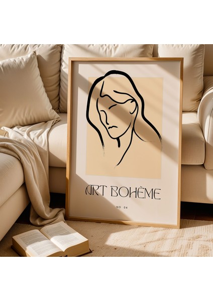 Art Bohem Kadın Figür Çizimi Bej Minimalist Doğal Ahşap Çerçeveli Duvar Tablosu fiyatları