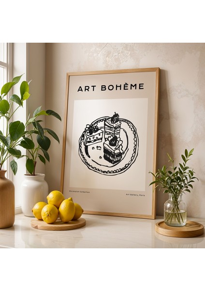 Art Bohem Sanatsal Tatlı Çizimi Doğal Ahşap Çerçeveli Mutfak Duvar Tablosu fiyatları