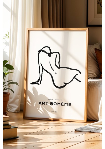 Sanatsal Kadın Figürü Doğal Ahşap Çerçeveli Duvar Tablosu – Art Bohème No. 11