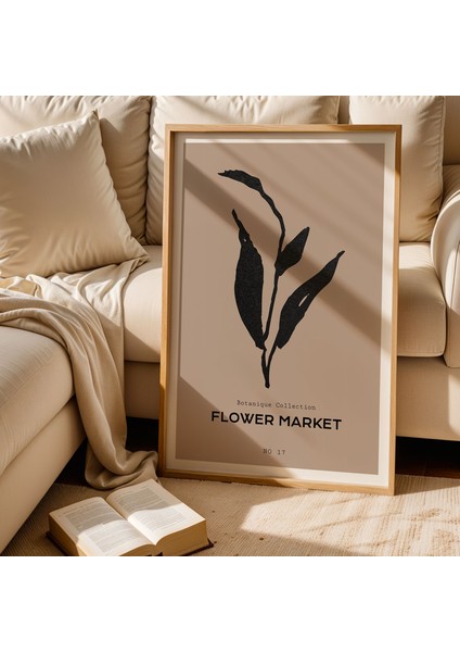 Flower Market Minimalist Yaprak Çizimi Doğal Ahşap Çerçeveli Duvar Tablosu fiyatları