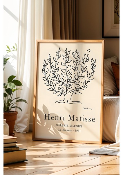 Matisse Yaprak Desen Bohem Siyah Minimalist Ahşap Çerçeveli Duvar Tablosu
