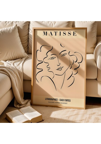 Matisse Kadın Portre Çizim Bohem Minimalist Ahşap Çerçeveli Duvar Tablosu fiyatları