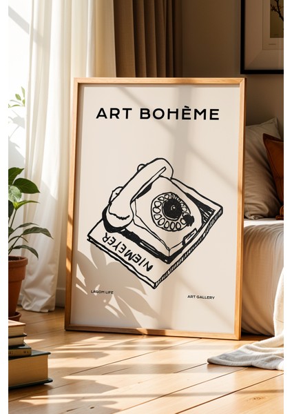 Hatıralar - Retro Telefon Art Boheme Doğal Ahşap Çerçeveli Duvar Tablo