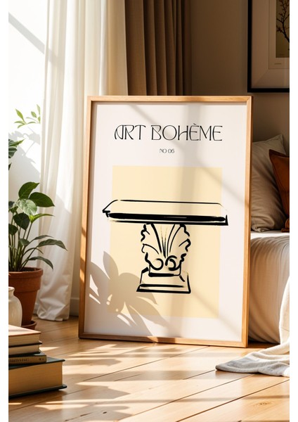 Modern Sanat Bohem Minimalist Bej Doğal Ahşap Çerçeveli Duvar Tablosu
