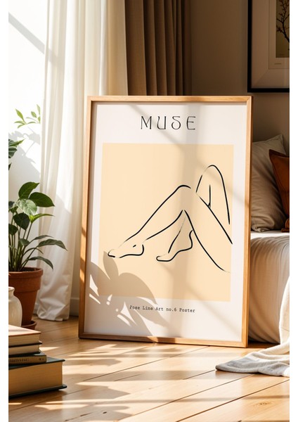 Muse Kadın Ayak Figürü Bej Bohem Doğal Ahşap Çerçeveli Duvar Tablosu