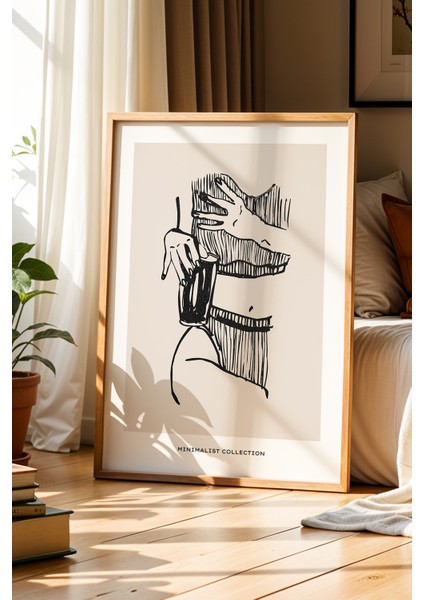 Bohem Tarz Doğal Ahşap Çerçeveli Minimalist Eller Duvar Tablosu