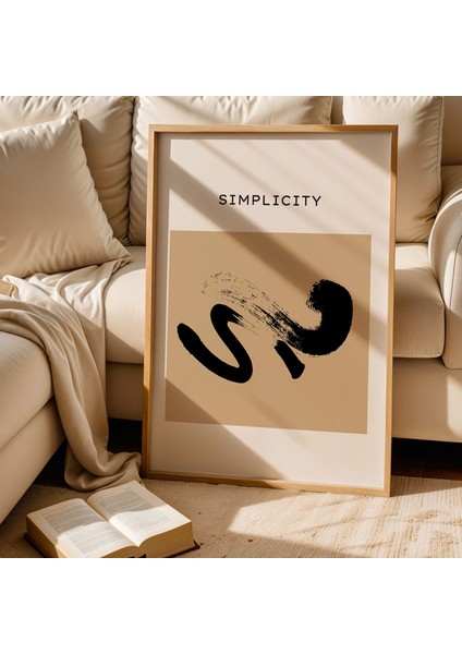 Simplicity Bohem Çizim Minimalist Bej Doğal Ahşap Çerçeveli Duvar Tablosu fiyatları