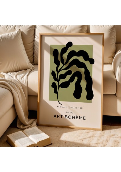 Bohem Tarzı Botanik Yeşil Renkli Soyut Doğal Ahşap Çerçeveli Duvar Tablosu fiyatları