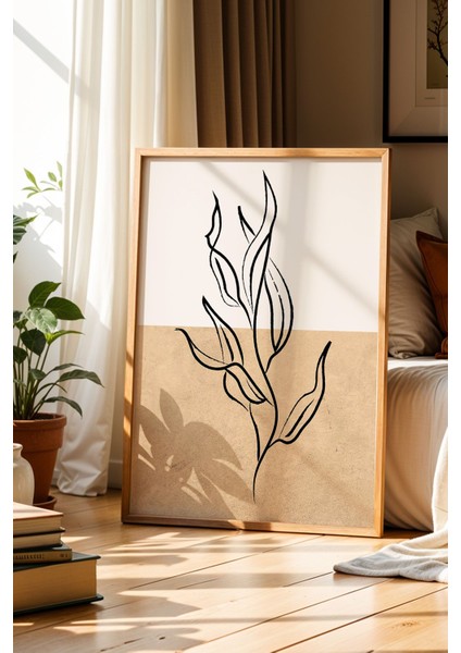 Modern Sanat Bohem Minimalist Kahverengi Doğal Ahşap Çerçeveli Duvar Tablosu