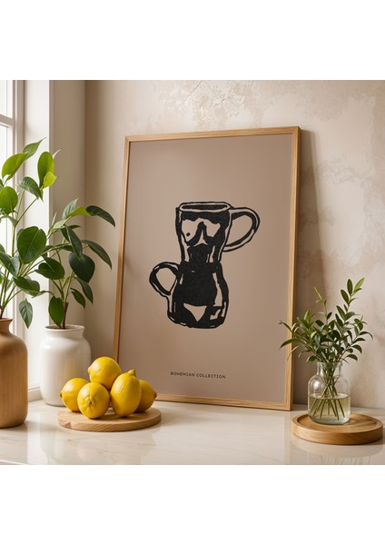 Bohem Vücut Formlu Sürahi Doğal Ahşap Çerçeveli Mutfak Duvar Tablosu fiyatları