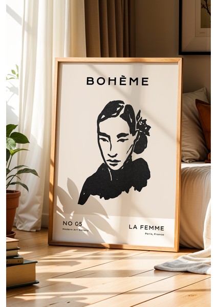 Bohem Kadın Portresi Doğal Ahşap Çerçeveli Duvar Tablosu