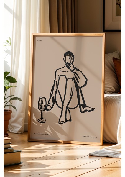 Minimalist Figüratif Doğal Ahşap Çerçeveli Duvar Bohem Tablosu