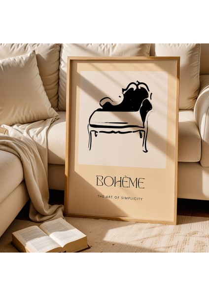 Retro Koltuk Minimalist Bej Bohem Doğal Ahşap Çerçeveli Duvar Tablosu fiyatları