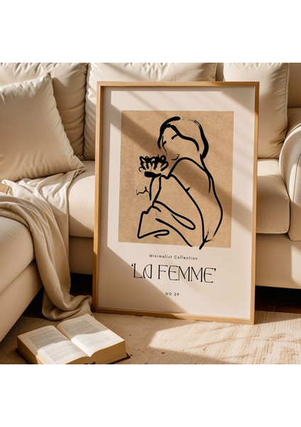 La Femme Kadın Figür Çizimi Bohem Kahverengi Doğal Ahşap Çerçeveli Duvar Tablosu fiyatları