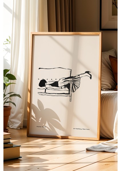 Minimalist Kadın Figürü Doğal Ahşap Çerçeveli Duvar Tablosu