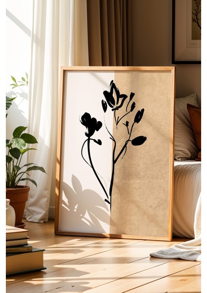 Modern Sanat Bohem Minimalist Kahverengi Doğal Ahşap Çerçeveli Duvar Tablosu