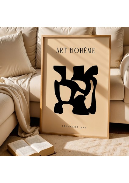 Art Bohem Soyut Çizim Bej Doğal Ahşap Çerçeveli Duvar Tablosu fiyatları