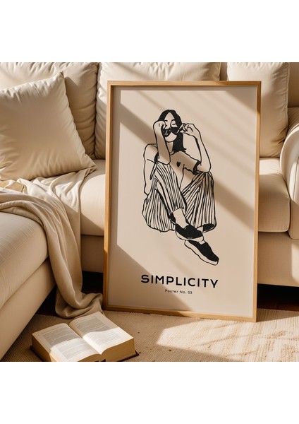 Simplicity Koleksiyonu Genç Kadın Çizimi Doğal Ahşap Çerçeveli Duvar Tablosu fiyatları
