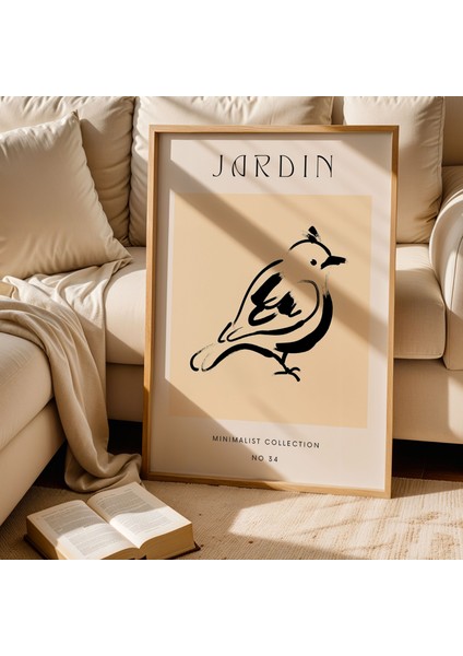 Jardin Serisi Kuş Çizimi Bohem Doğal Ahşap Çerçeveli Duvar Tablosu fiyatları