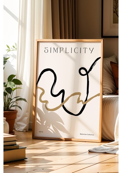 Simplicity Bohem Minimalist Doğal Ahşap Çerçeveli Duvar Tablosu