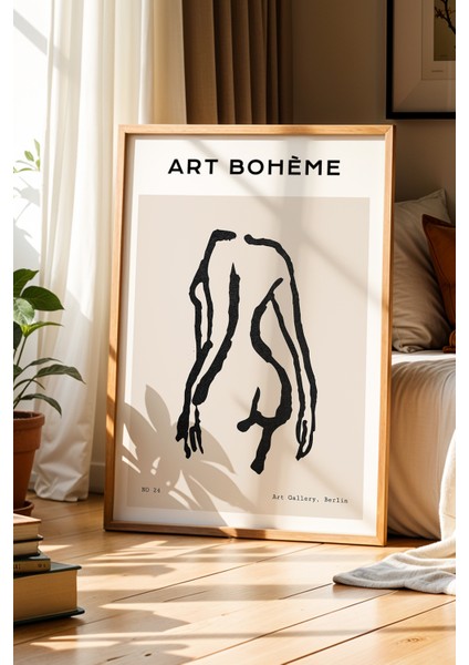 Sanatsal Yalınlık: Bohem Stil Doğal Ahşap Çerçeveli Figüratif Duvar Tablosu