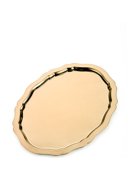 6 Adet Paslanmaz Çelik Oval Dalgalı Sade Kahve ve Sunum Tepsisi 20 cm x 25 cm