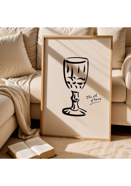 Vintage Kadeh Çizimi Minimalist Kahverengi Bohem Doğal Ahşap Çerçeveli Duvar Tablosu fiyatları