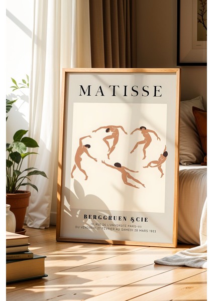 Matisse Dans Eden Figürler Bej Bohem Minimalist Ahşap Çerçeveli Duvar Tablosu