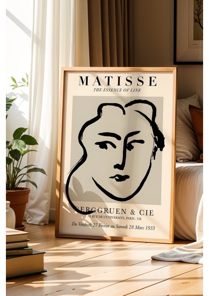 Matisse Kadın Portre Çizim Bohem Minimalist Ahşap Çerçeveli Duvar Tablosu
