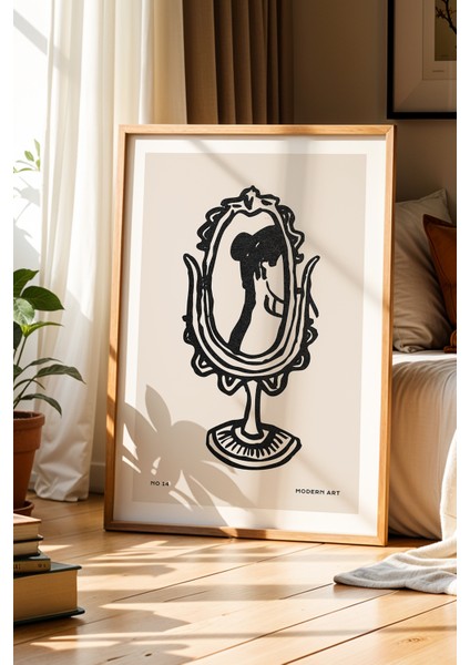 Vintage Tarz El Aynası Doğal Ahşap Çerçeveli Duvar Tablosu