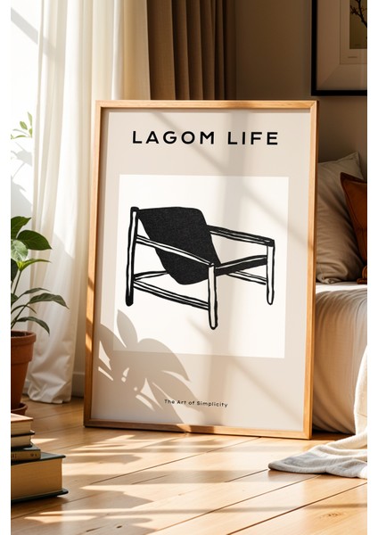 Rahatlığın Sanatı - Minimalist Sandalye Ahşap Çerçeveli Duvar Tablosu