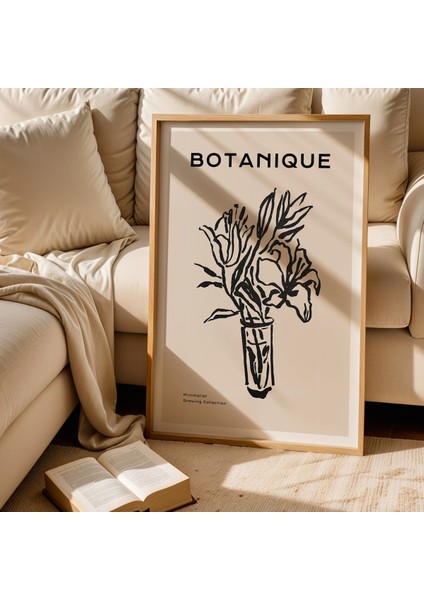 Botanique - Minimalist Çiçek Deseni Ahşap Çerçeveli Duvar Tablosu fiyatları