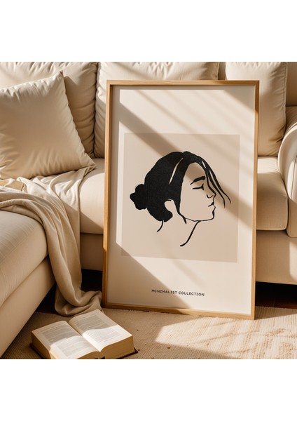 Minimalist Kadın Profil Çizimi Doğal Ahşap Çerçeveli Duvar Tablosu fiyatları