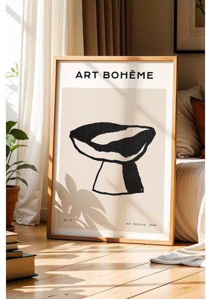 Art Bohem Soyut Tabak Çizimi Doğal Ahşap Çerçeveli Duvar Tablosu