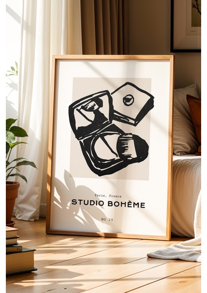 Studio Bohem - Makyaj Seti Minimalist Çizim Ahşap Çerçeveli Duvar Tablosu