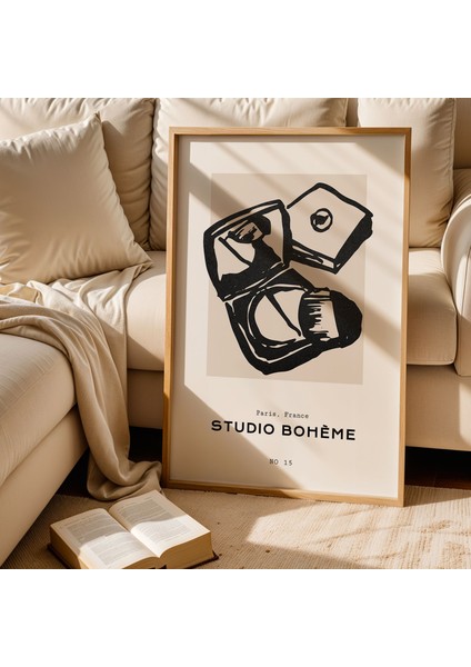 Studio Bohem - Makyaj Seti Minimalist Çizim Ahşap Çerçeveli Duvar Tablosu