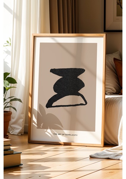 Bohem Tarzı Minimalist Soyut Çizim Doğal Ahşap Çerçeveli Duvar Tablosu