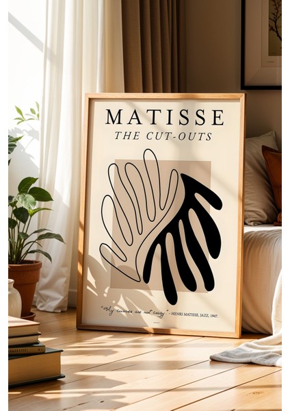 Matisse Yaprak Deseni Bohem Minimalist Ahşap Çerçeveli Duvar Tablosu