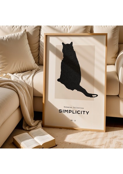 Simplicity Kedi Silüet Çizimi Doğal Ahşap Çerçeveli Duvar Tablosu fiyatları